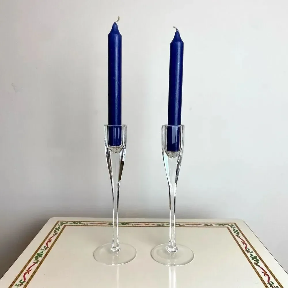 PAIR Oneida Hand-Cut Lead Crystal Taper Candle Holders 8.25” Modern Elegance Cle